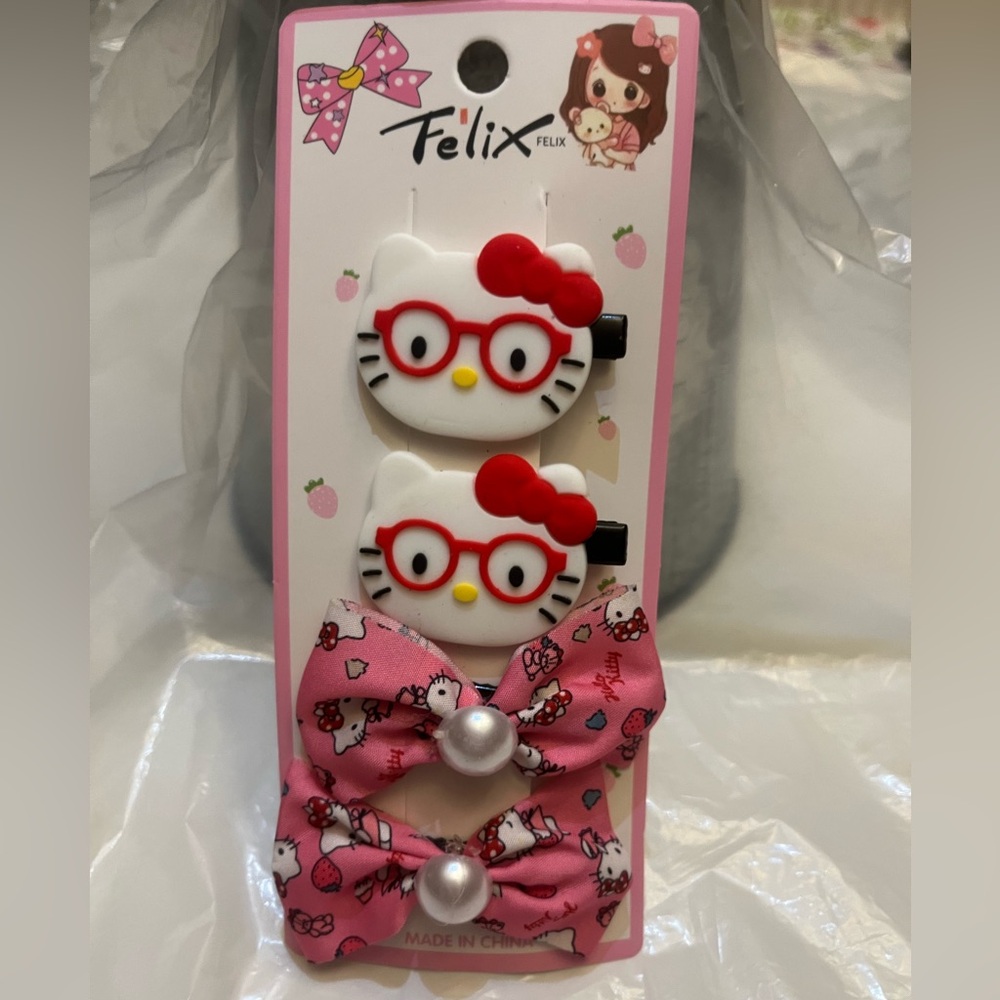 Red Hello Kitty Bow Hair Clips (Set)